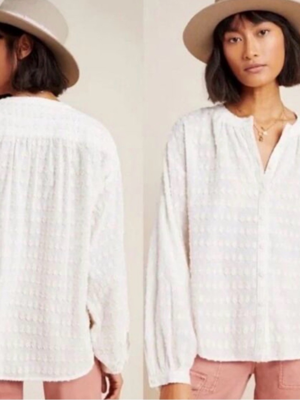 Pilcro Anthropologie Cream Textured Button-Down Blouse